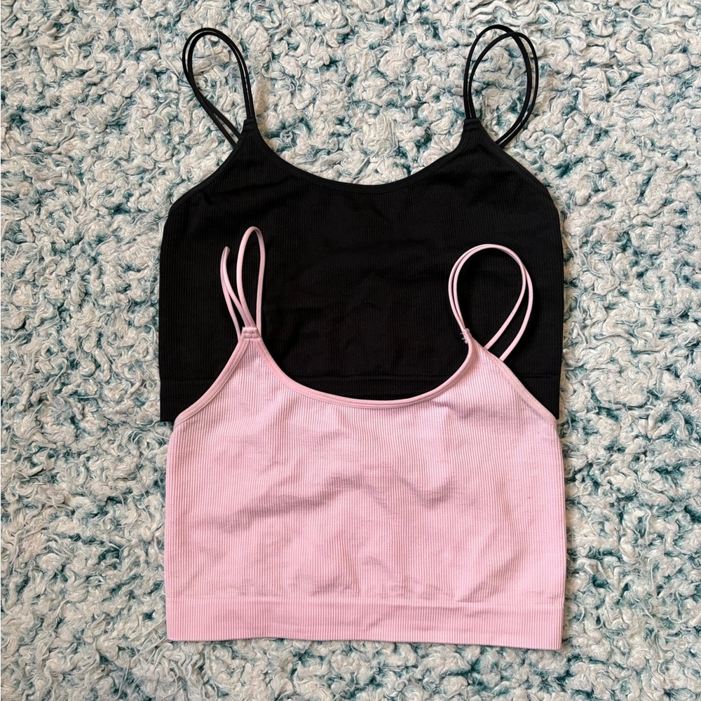 Women’s Ribbed Scoop Neck Cami Bralette - Black & Light Pink